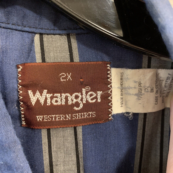 Vintage 90’s Wrangler Pearl Snap Blue w/ Gray Stripe Western LS Shirt Men’s 2XL - Picture 4 of 4
